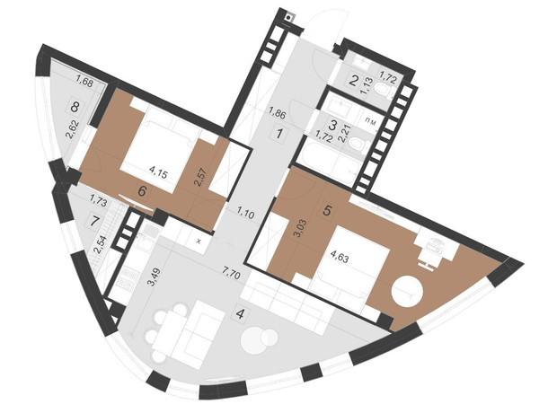 ЖК Парус Преміум: планування 2-кімнатної квартири 69.8 м²