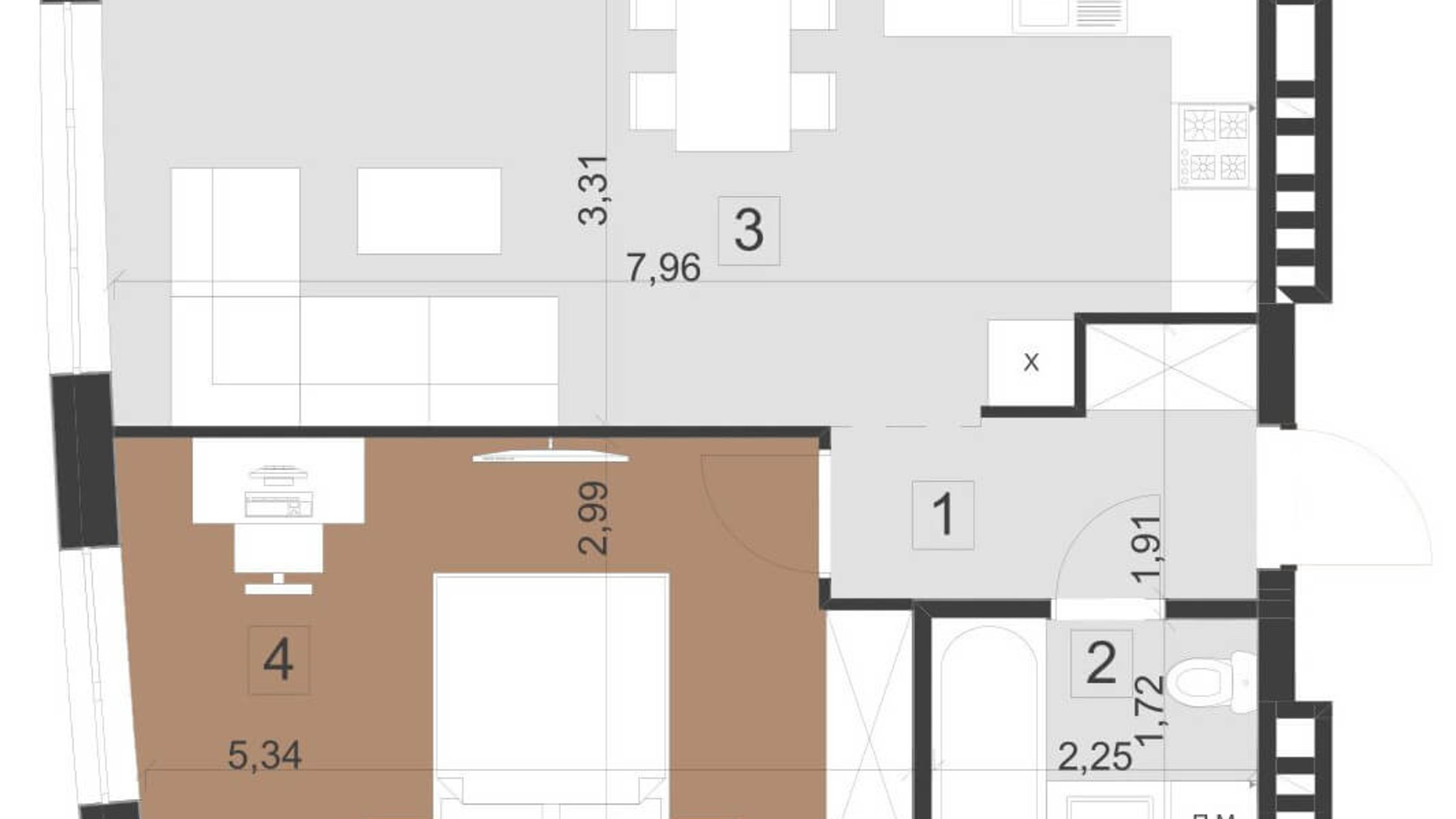 Планировка 1-комнатной квартиры в ЖК Парус Премиум 49.4 м², фото 200962