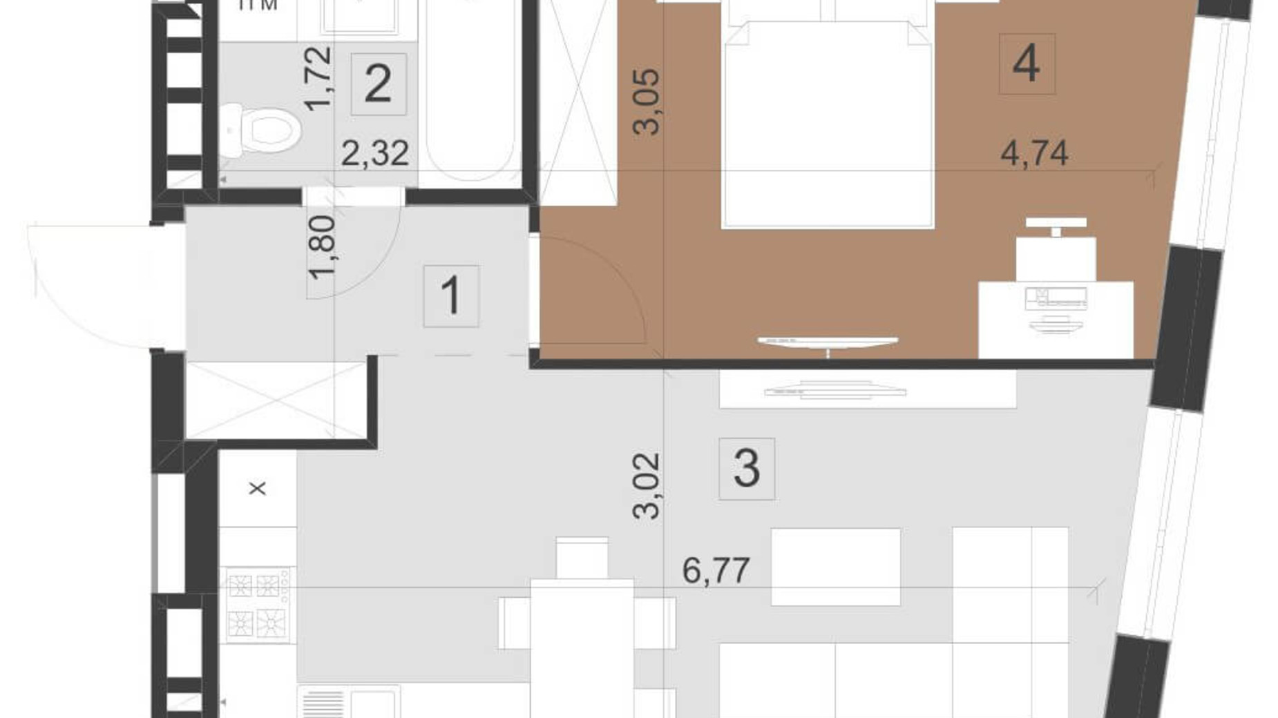 Планировка 1-комнатной квартиры в ЖК Парус Премиум 43.5 м², фото 200968