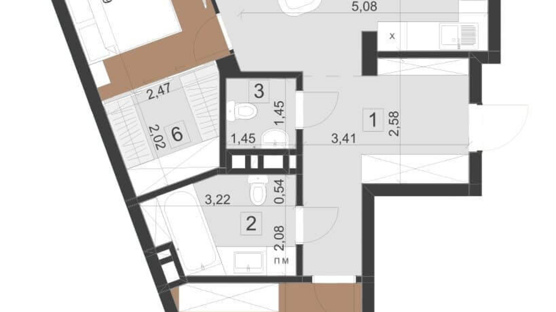 Планировка 2-комнатной квартиры в ЖК Парус Премиум 80.3 м², фото 200969