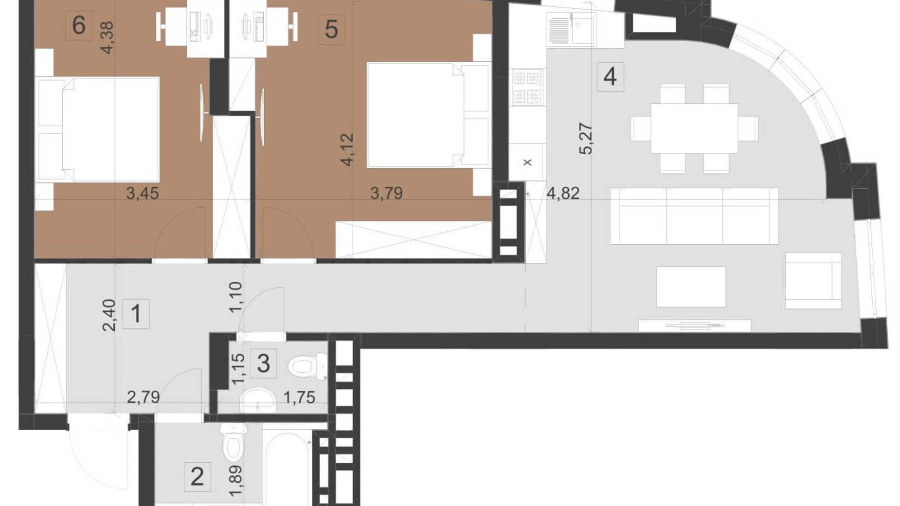 Планування 2-кімнатної квартири в ЖК Парус Преміум 73.6 м², фото 200972