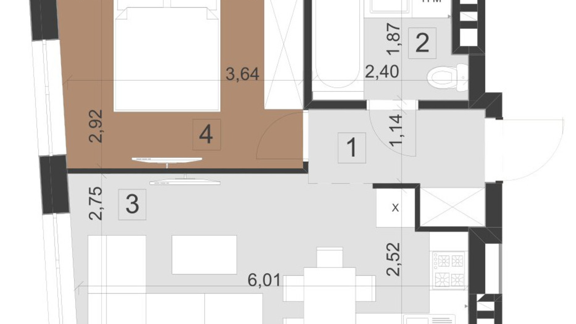 Планировка 1-комнатной квартиры в ЖК Парус Премиум 34.6 м², фото 201000