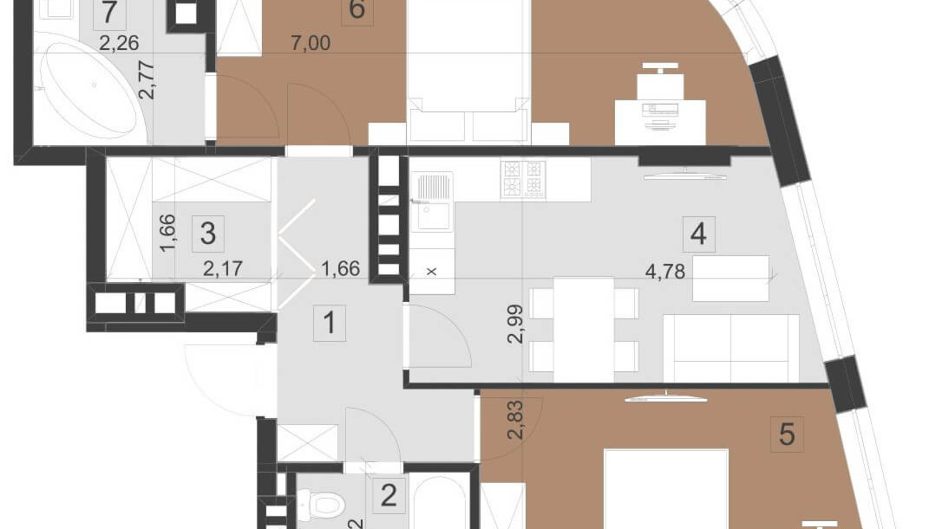 Планировка 2-комнатной квартиры в ЖК Парус Премиум 67.9 м², фото 201122