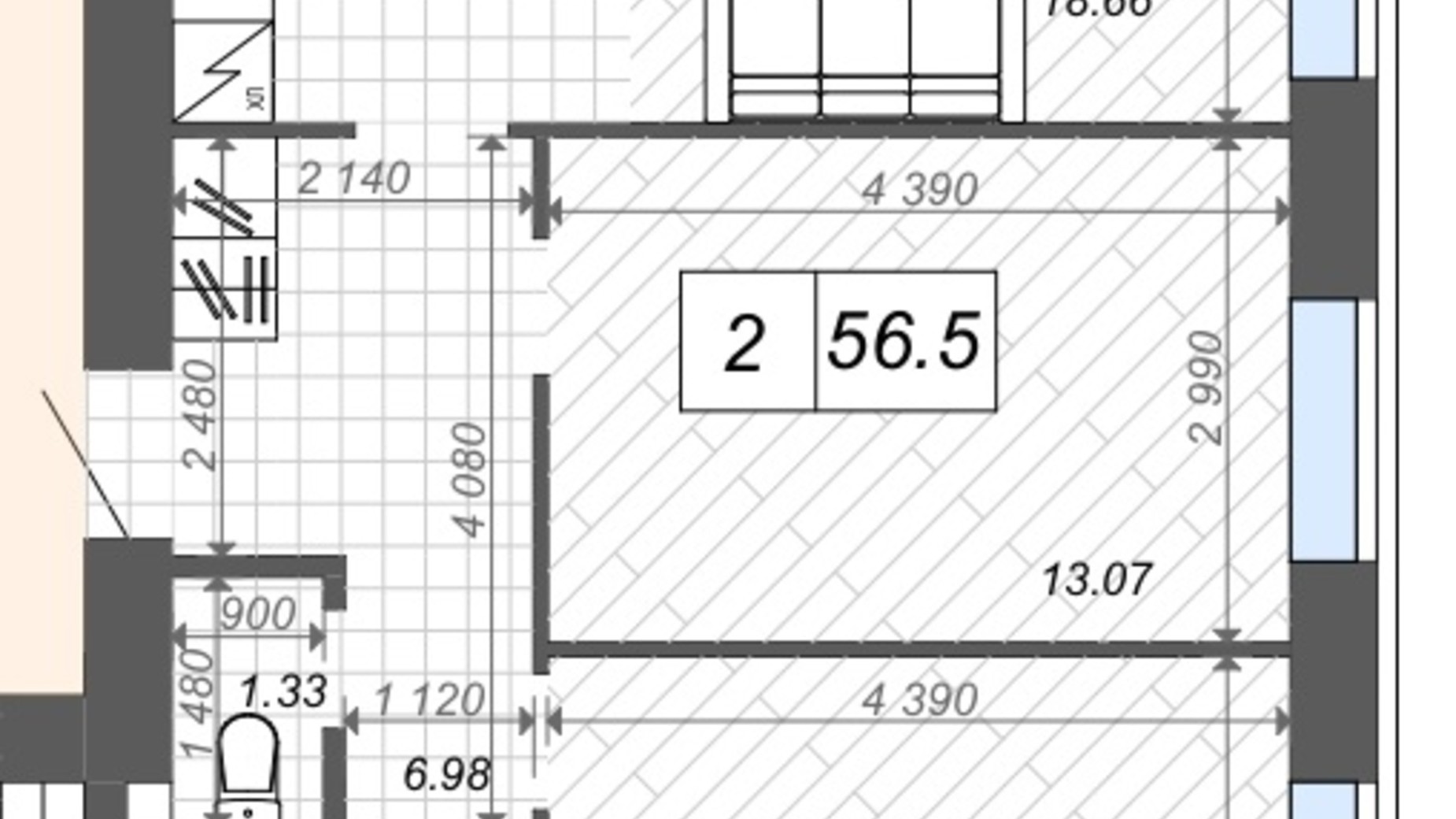 Планировка 2-комнатной квартиры в ЖК Новые Метры Center 56.5 м², фото 201199