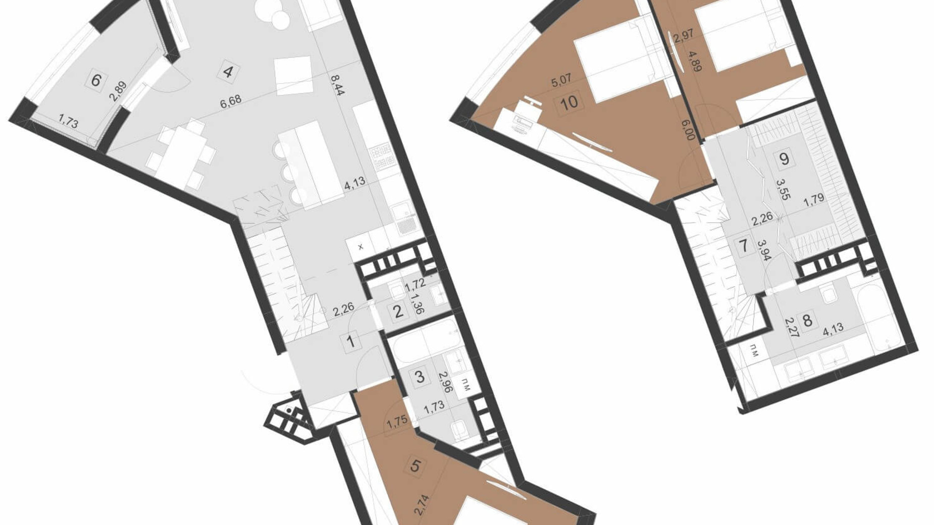 Планировка много­уровневой квартиры в ЖК Парус Премиум 128 м², фото 201287