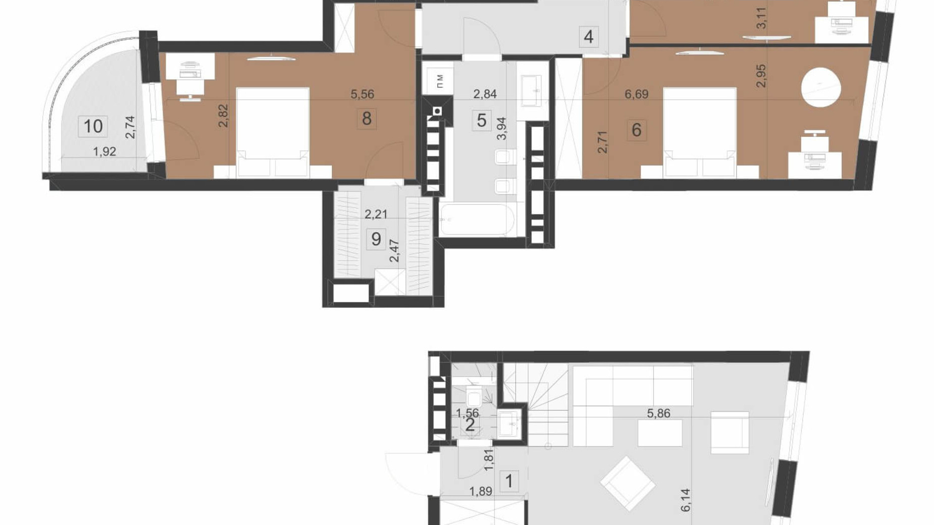 Планировка много­уровневой квартиры в ЖК Парус Премиум 119.5 м², фото 201311