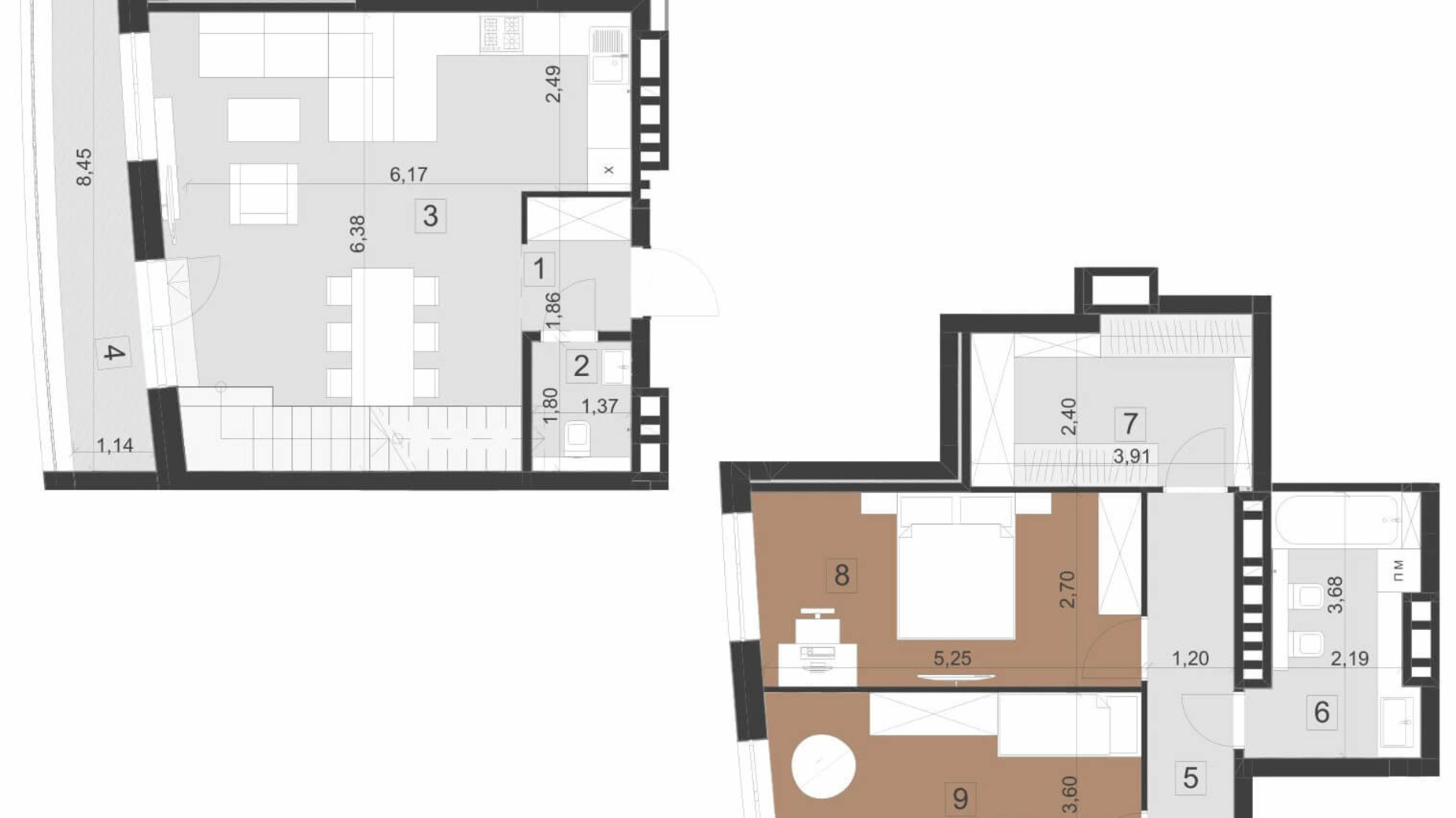 Планировка много­уровневой квартиры в ЖК Парус Премиум 96.7 м², фото 201312