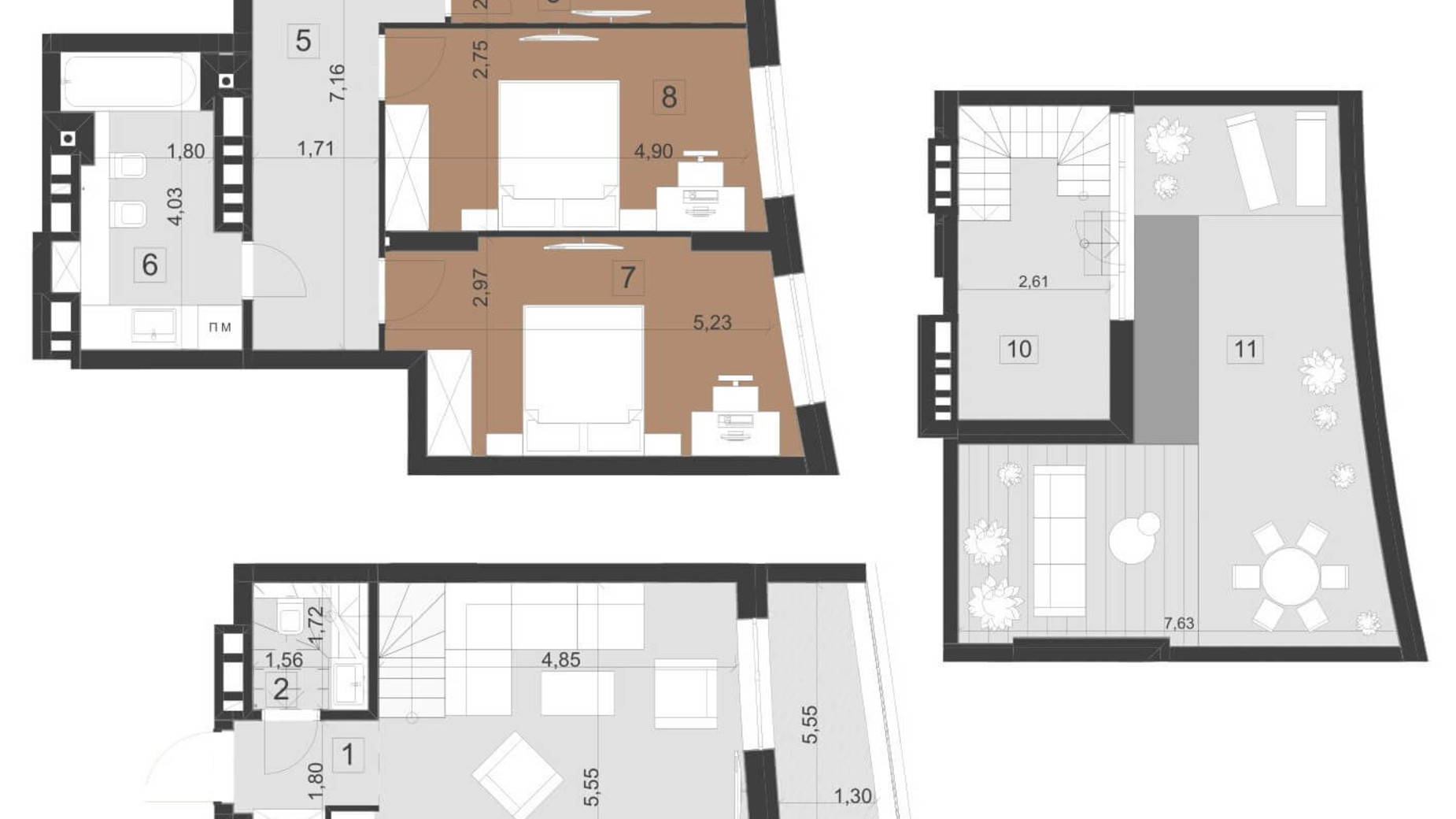 Планировка много­уровневой квартиры в ЖК Парус Премиум 121.6 м², фото 201320