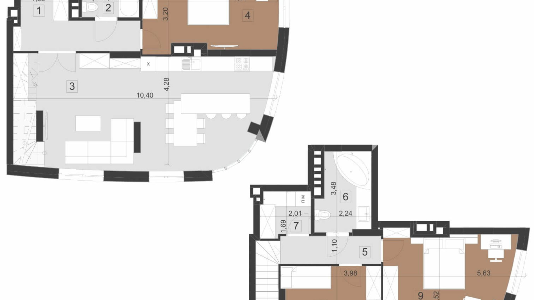 Планировка много­уровневой квартиры в ЖК Парус Премиум 120.4 м², фото 201323