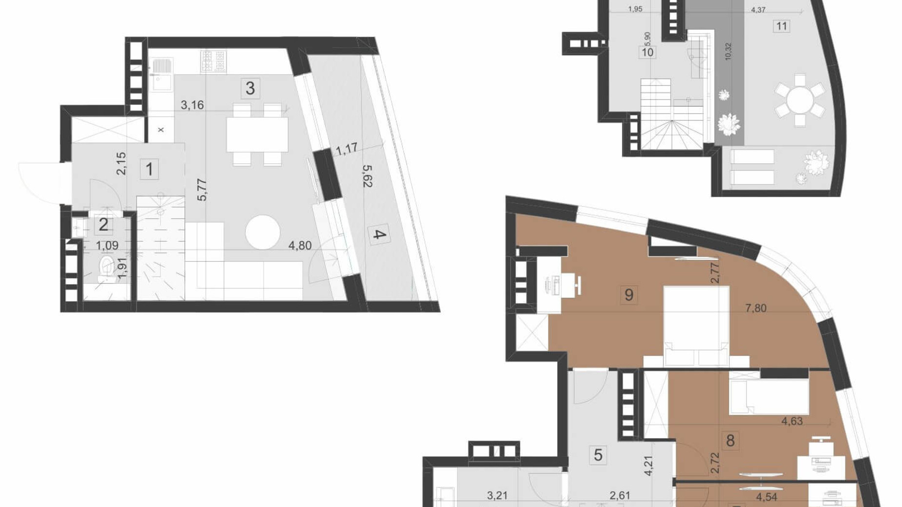 Планировка много­уровневой квартиры в ЖК Парус Премиум 125.5 м², фото 201330