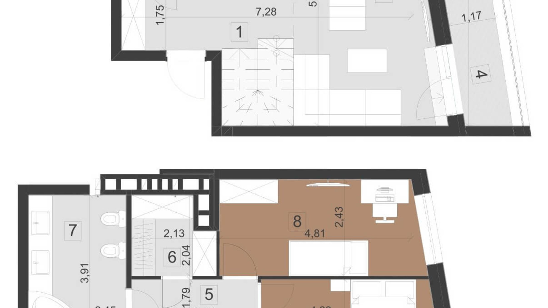 Планування багато­рівневої квартири в ЖК Парус Преміум 81.2 м², фото 201331