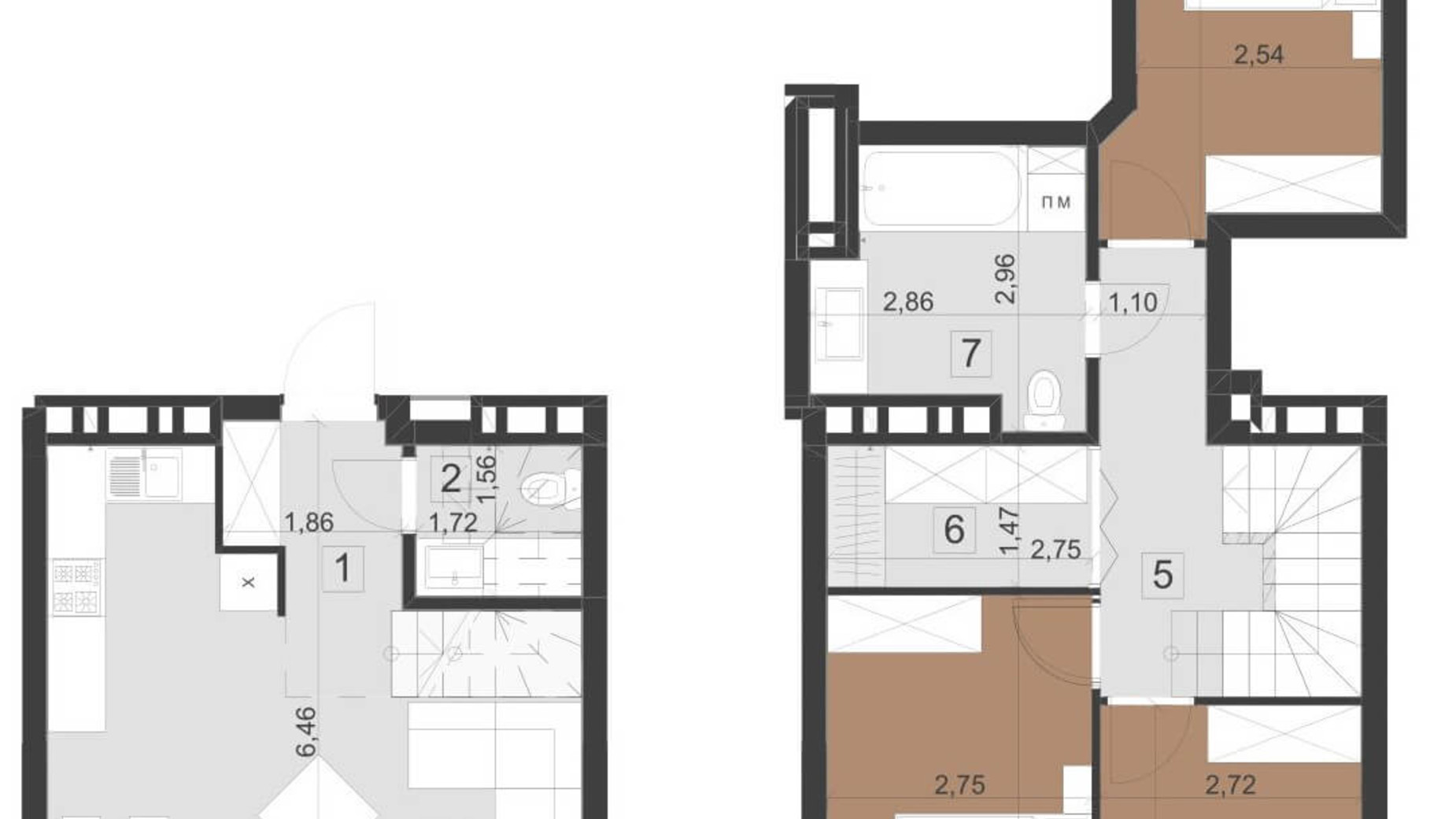 Планировка много­уровневой квартиры в ЖК Парус Премиум 105.3 м², фото 201333