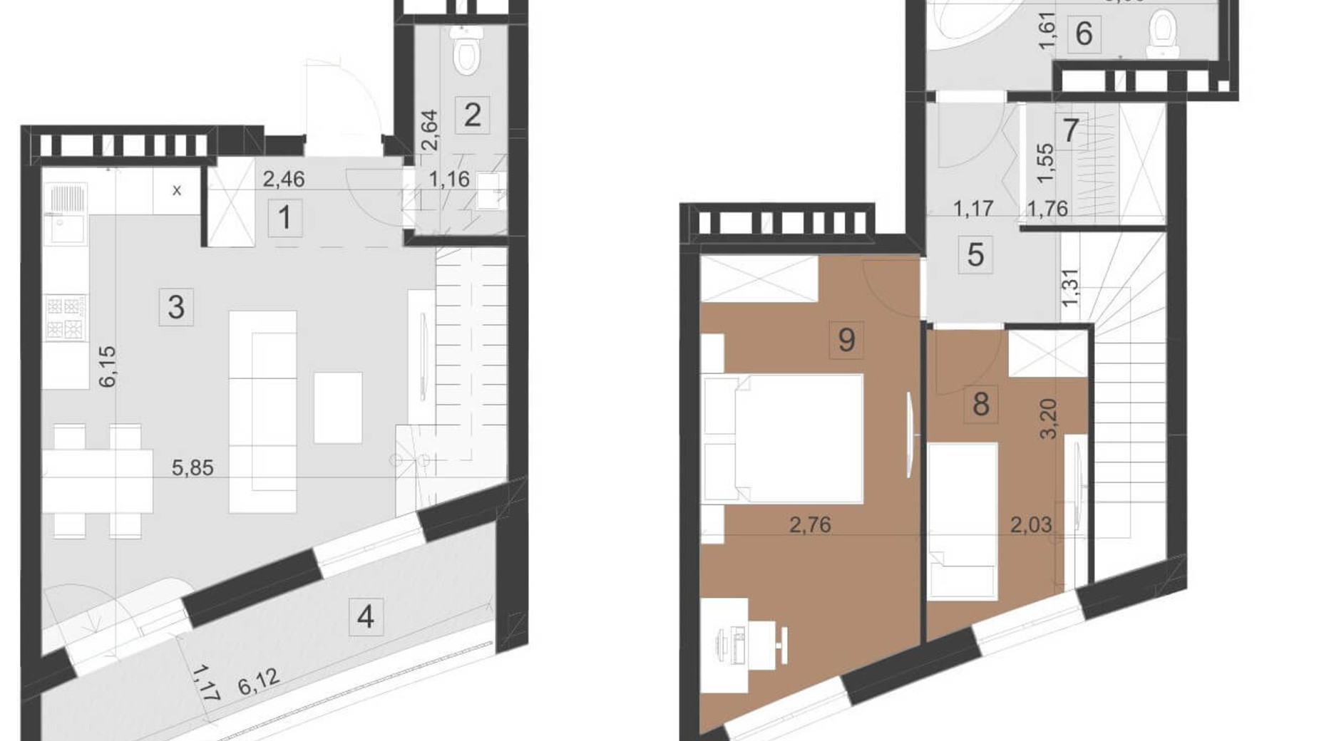 Планування багато­рівневої квартири в ЖК Парус Преміум 78.2 м², фото 201334