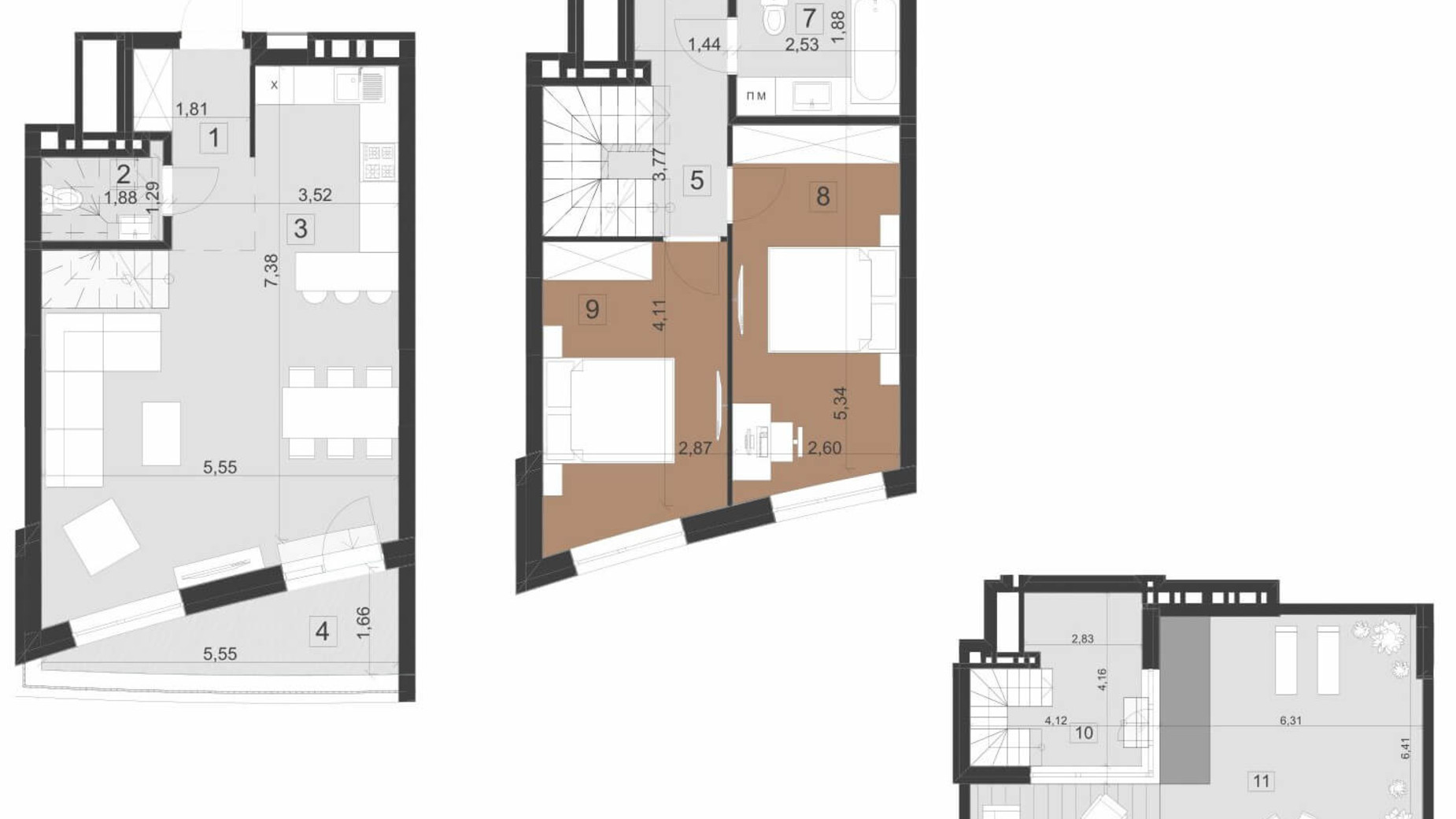 Планировка много­уровневой квартиры в ЖК Парус Премиум 116.1 м², фото 201339