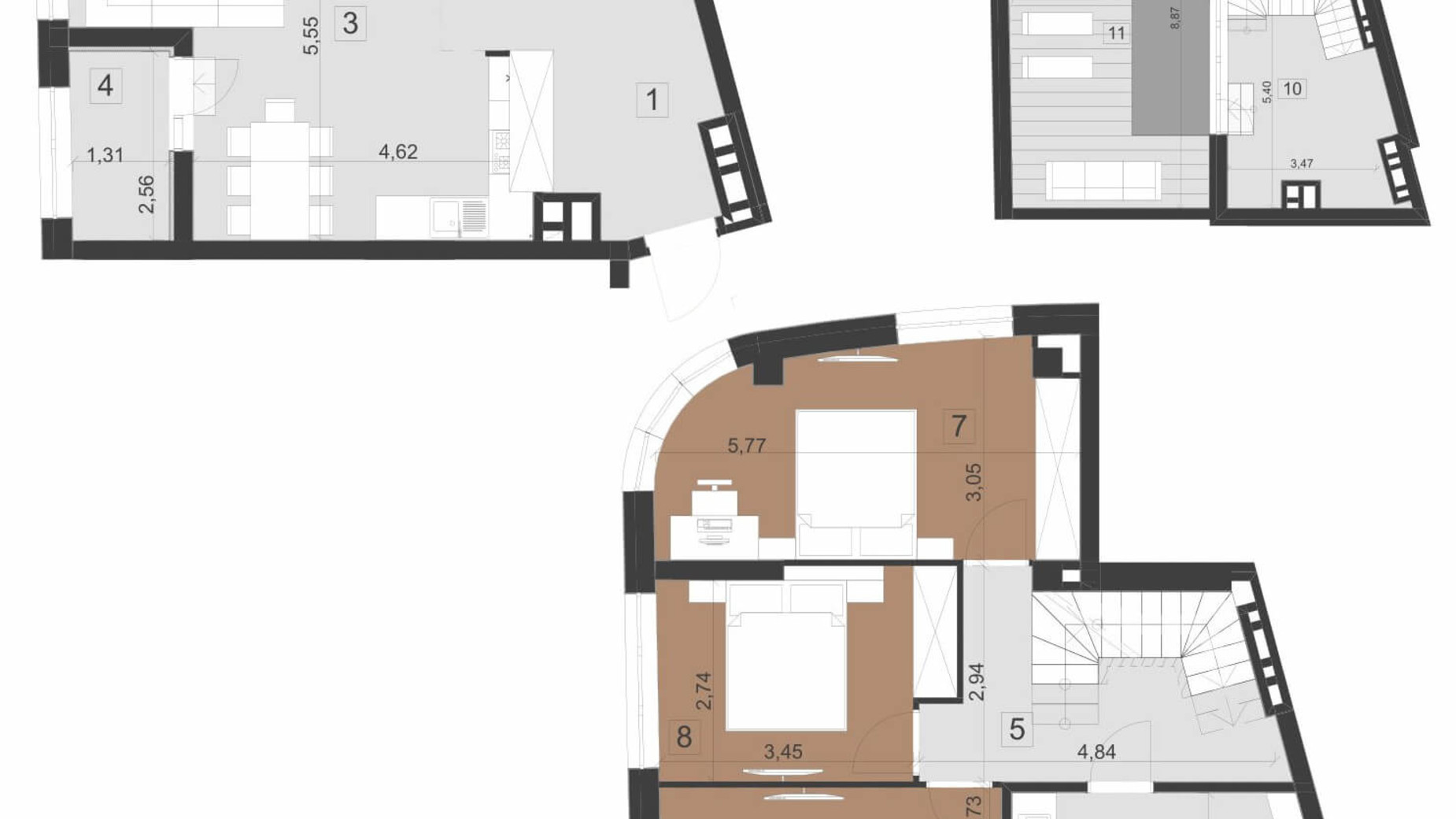 Планировка много­уровневой квартиры в ЖК Парус Премиум 126.8 м², фото 201340