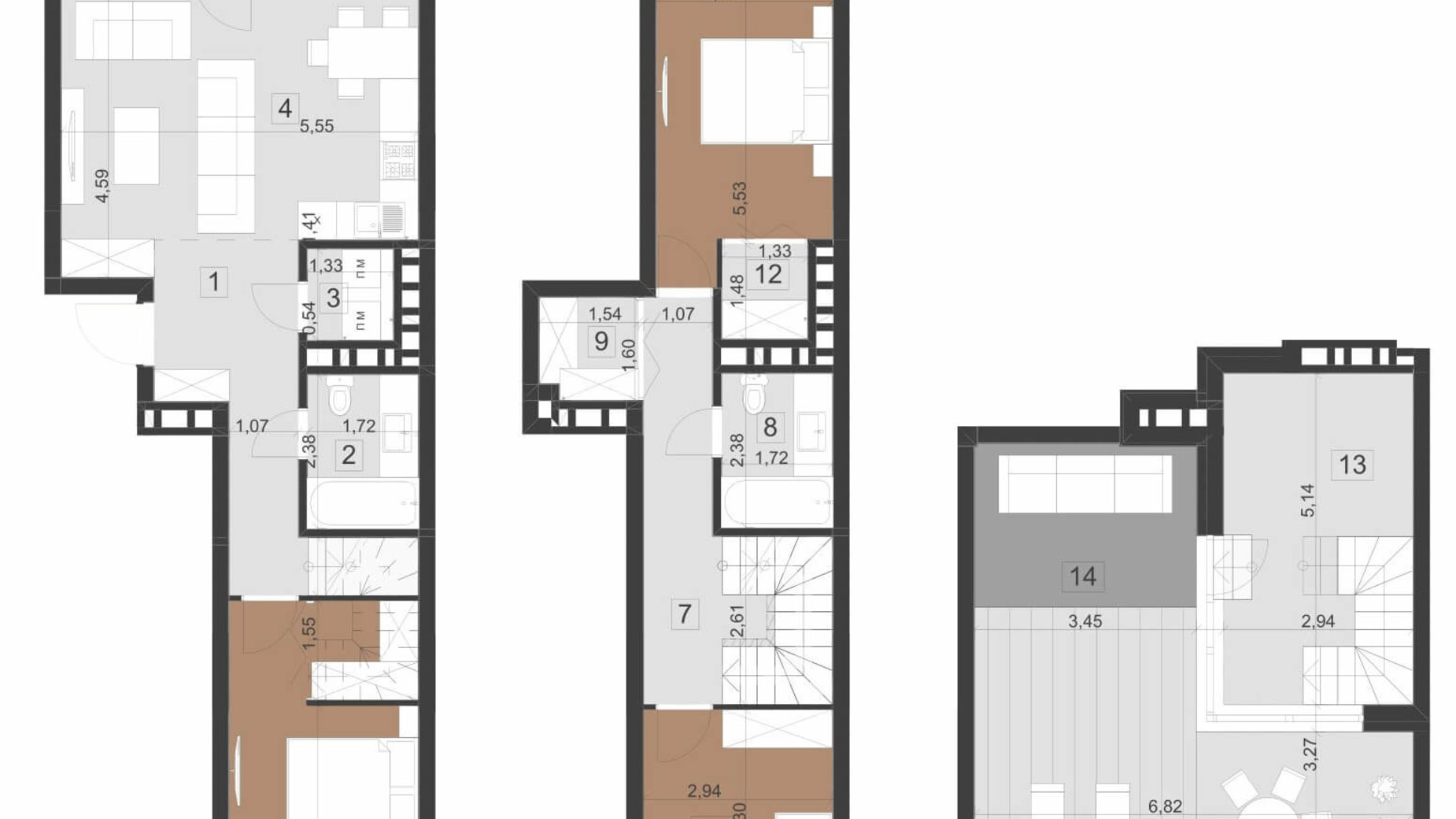 Планування багато­рівневої квартири в ЖК Парус Преміум 127.6 м², фото 201345