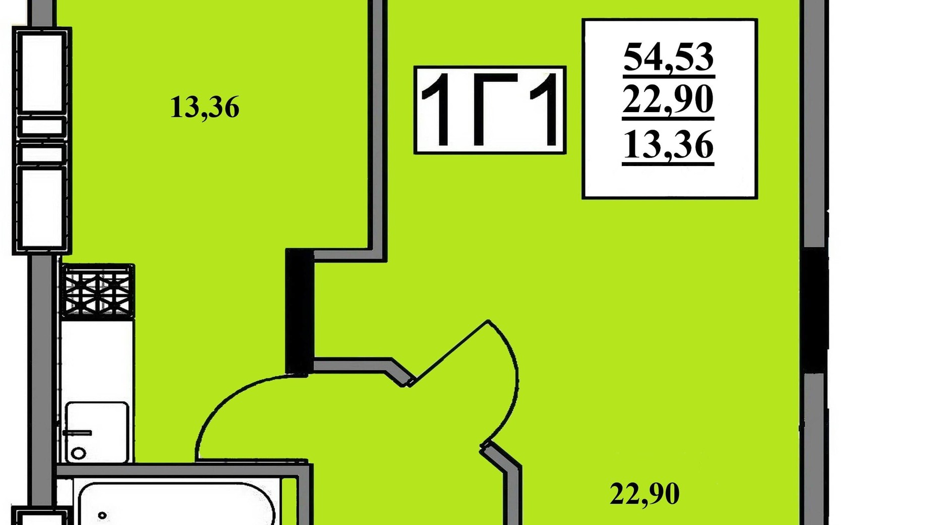 Планировка 1-комнатной квартиры в ЖК Тихий Центр 54.53 м², фото 201511