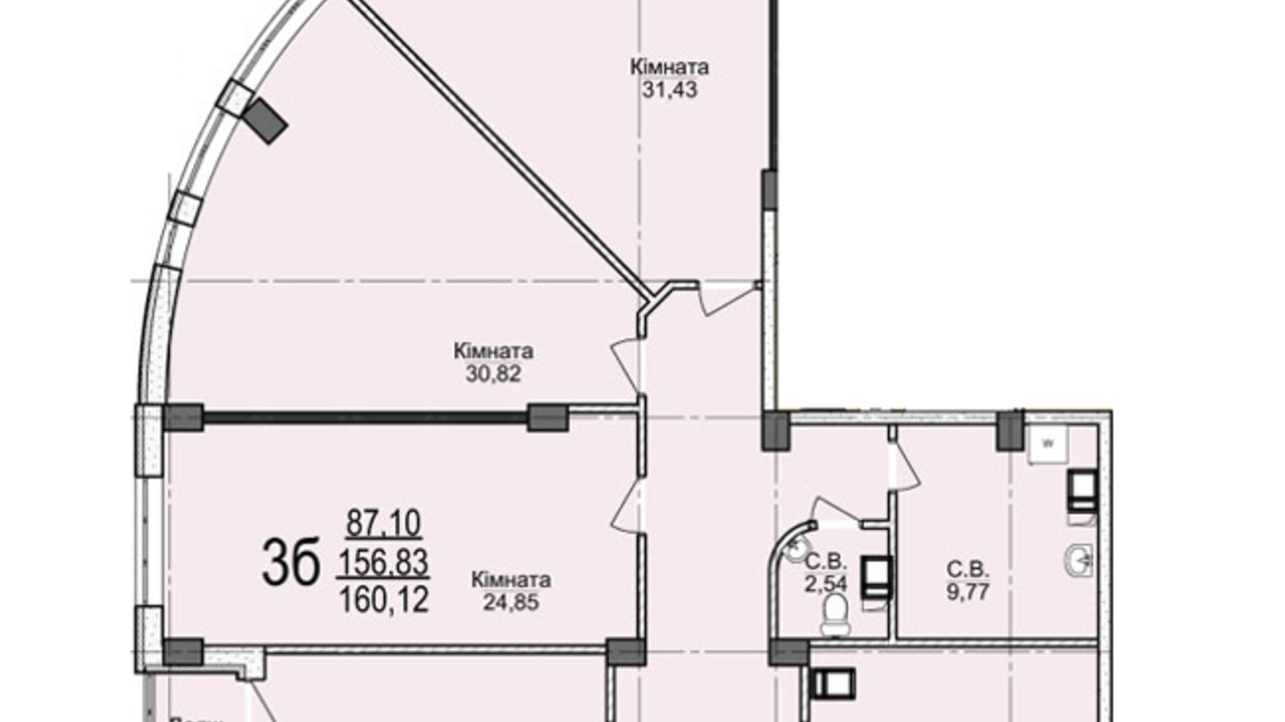 Планировка 3-комнатной квартиры в ЖК Свято-Троицкий посад 160.12 м², фото 201546