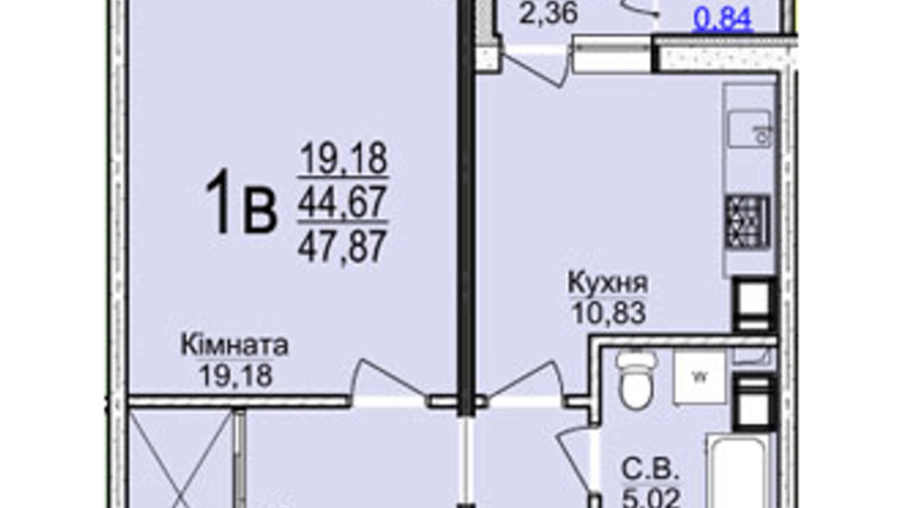 Планування 1-кімнатної квартири в ЖК Свято-Троїцький посад 47.87 м², фото 201553