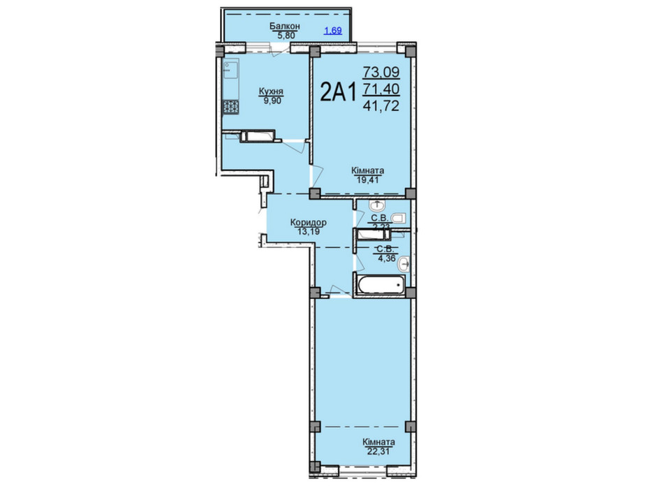 Планировка 2-комнатной квартиры в ЖК по ул. Пушкина 73.09 м², фото 201583 Планировка 2-комнатной квартиры в ЖК по ул. Пушкина 73.09 м², фото 201583