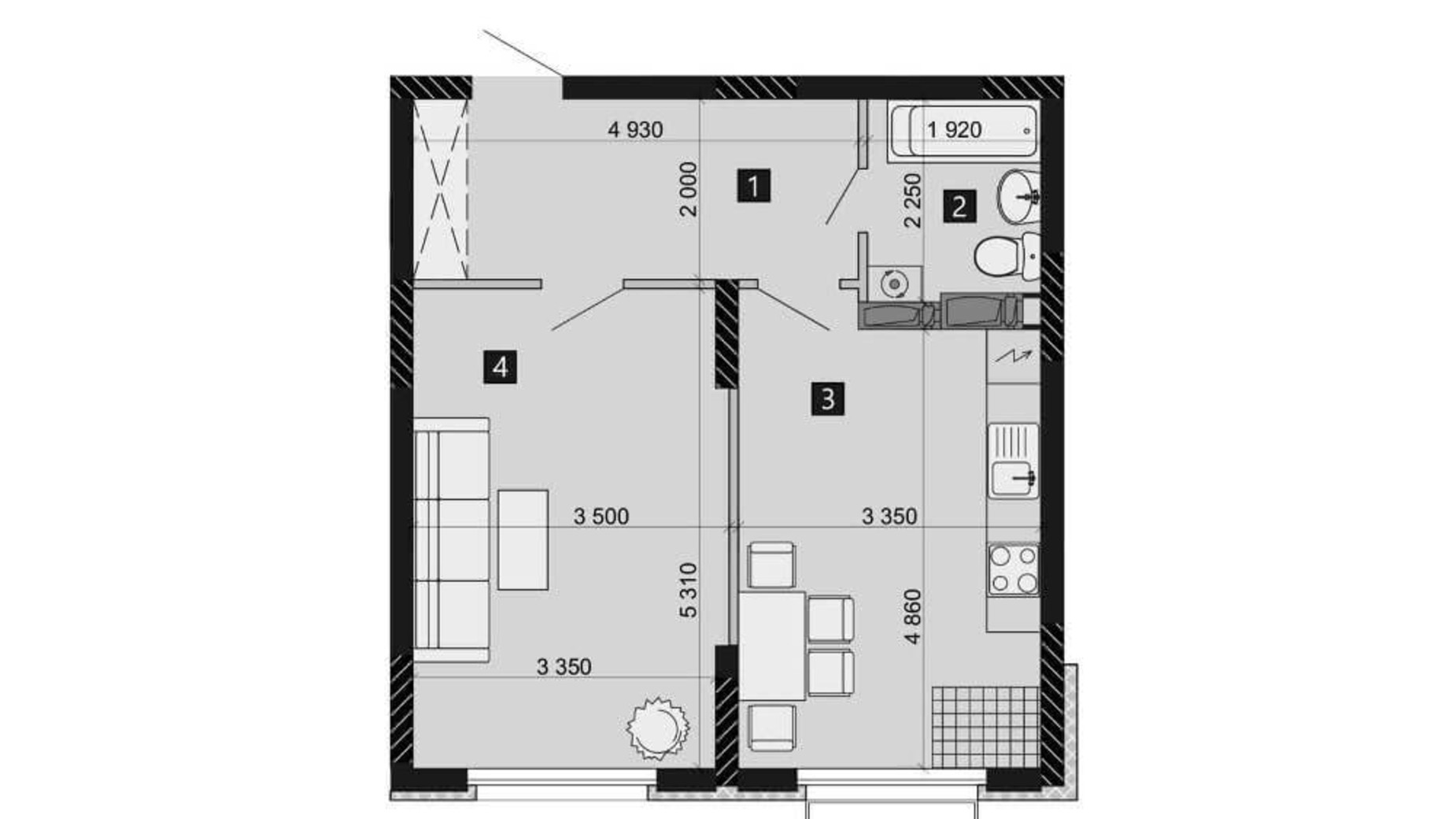 Планування 1-кімнатної квартири в ЖК Liko-Grad Perfect Town 48.12 м², фото 201864