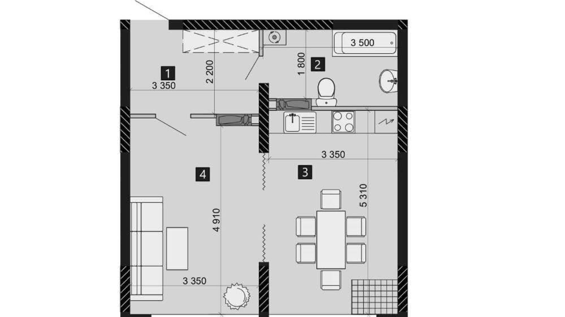 Планування 1-кімнатної квартири в ЖК Liko-Grad Perfect Town 48.39 м², фото 201867