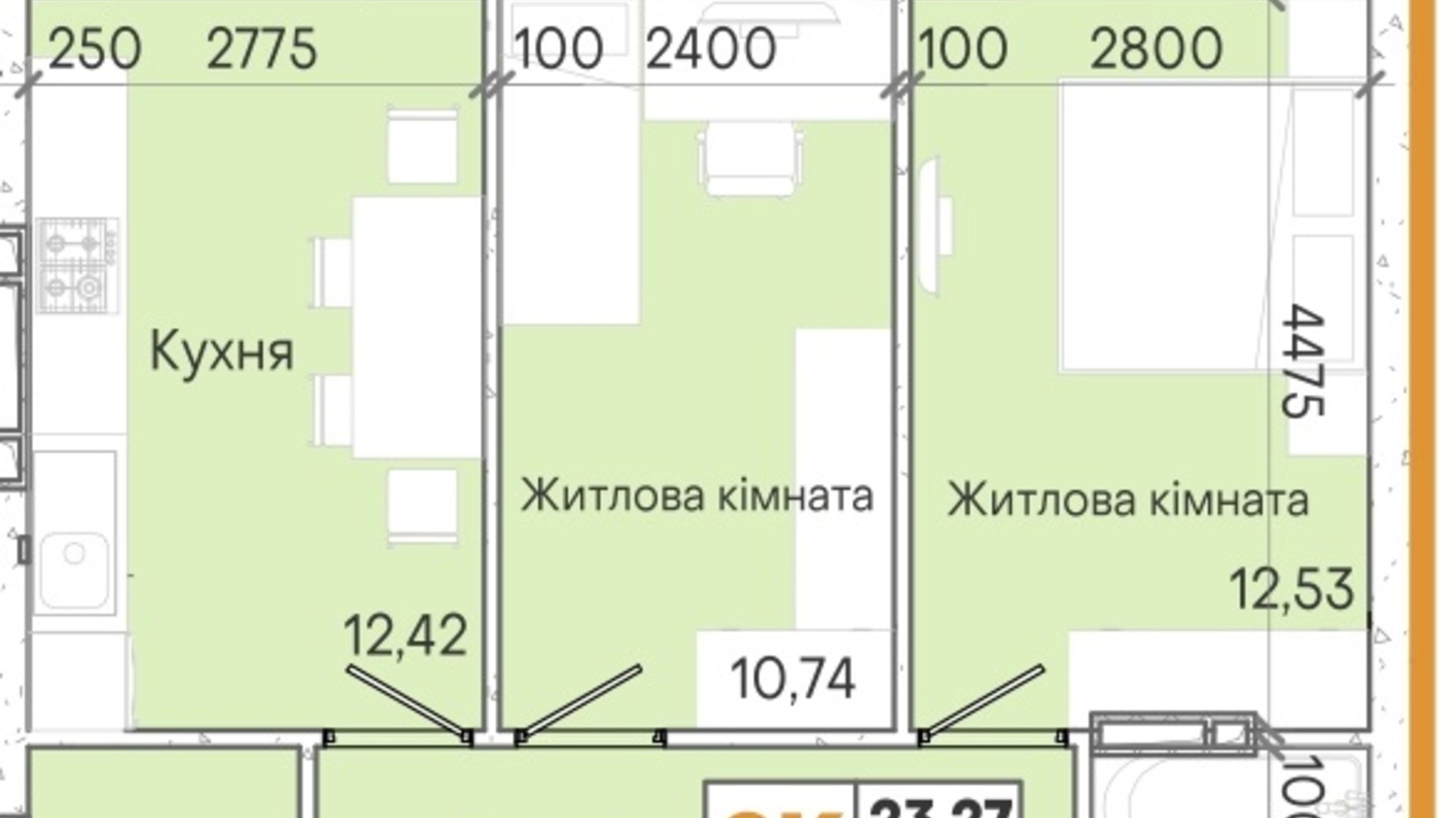 Планировка 2-комнатной квартиры в ЖК Акварель 7 54.84 м², фото 201954