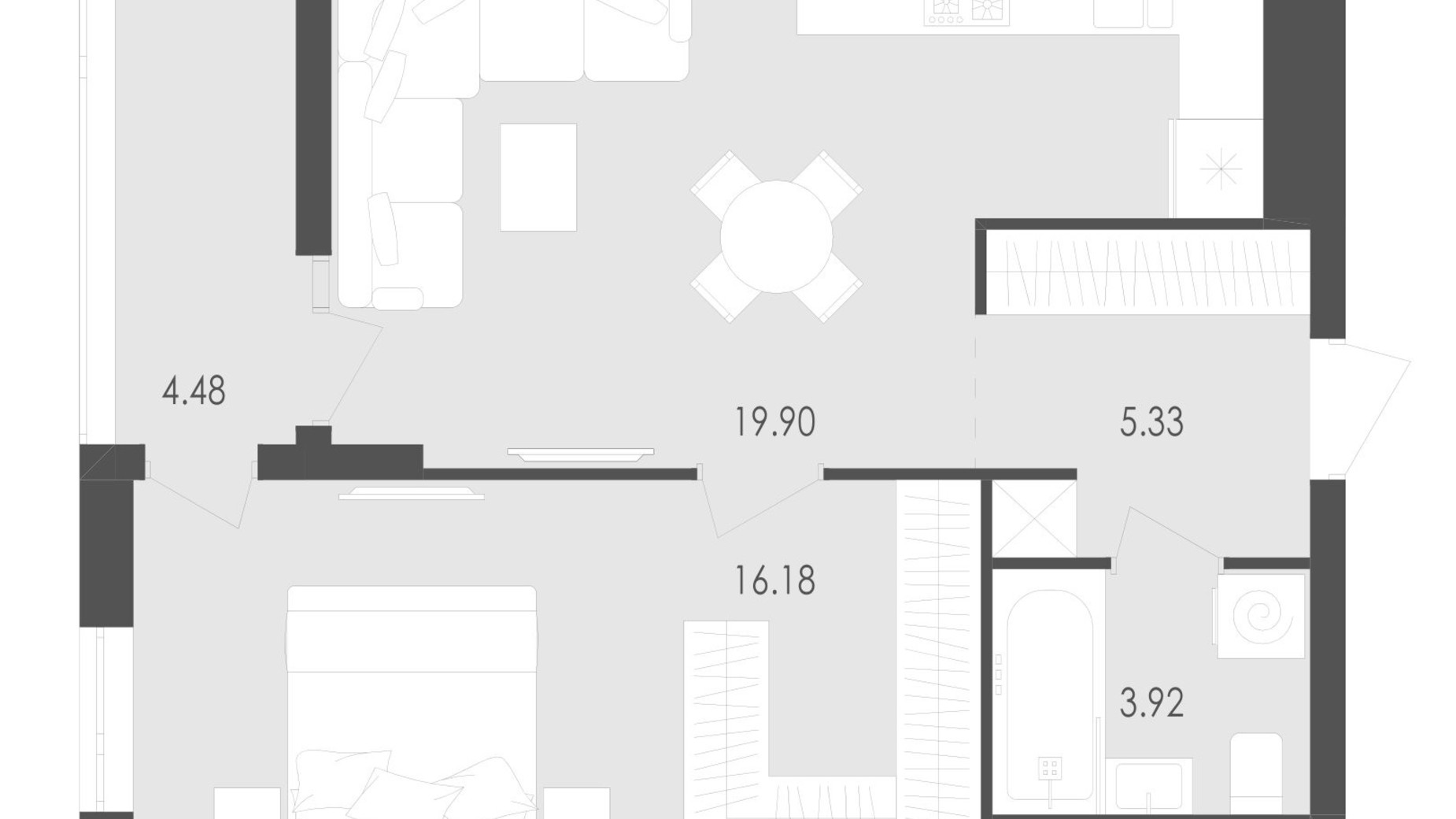 Планування 1-кімнатної квартири в ЖК Avalon Zelena Street 49.81 м², фото 202054