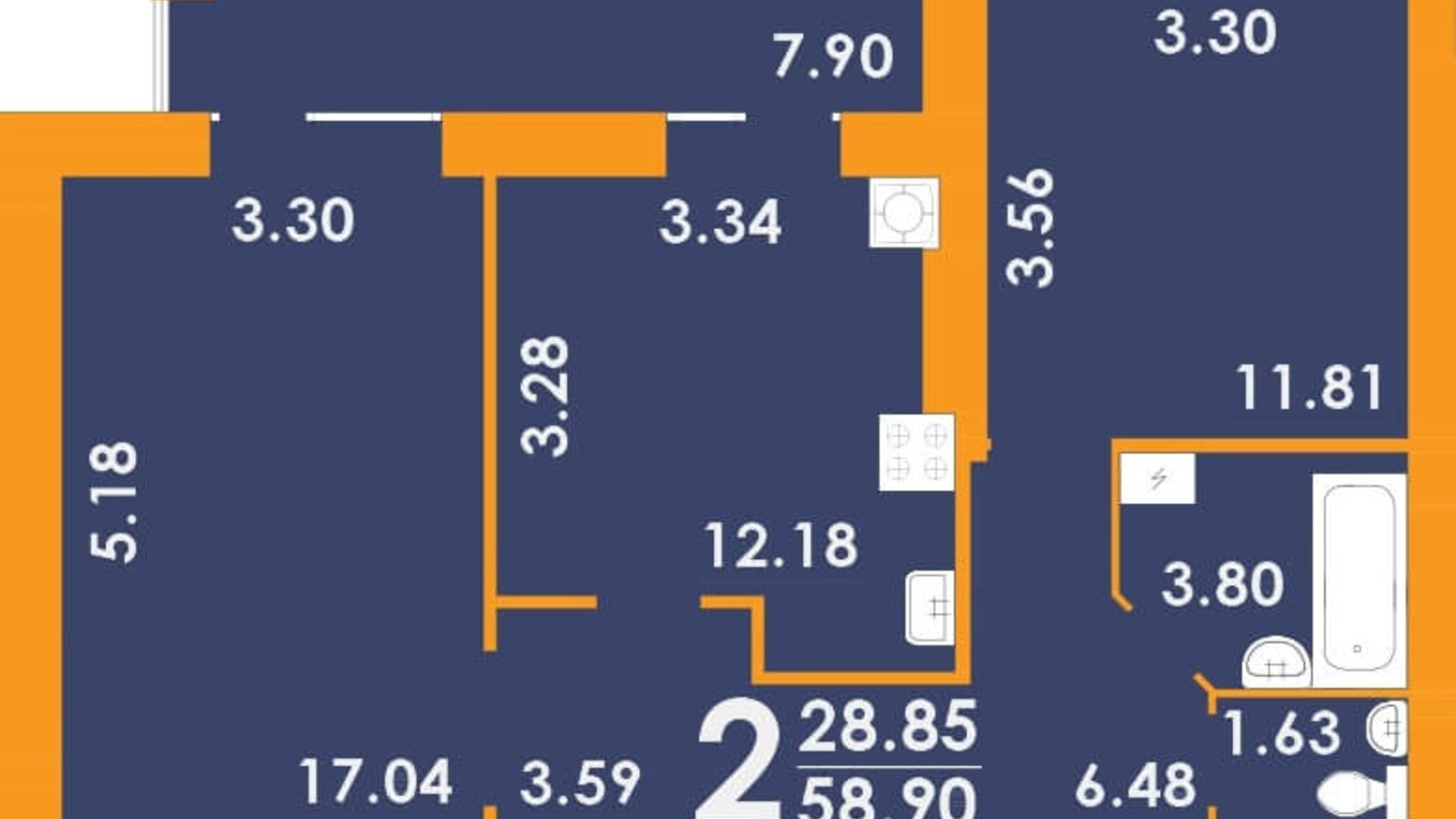 Планування 2-кімнатної квартири в ЖК Park Residence 58.9 м², фото 202141