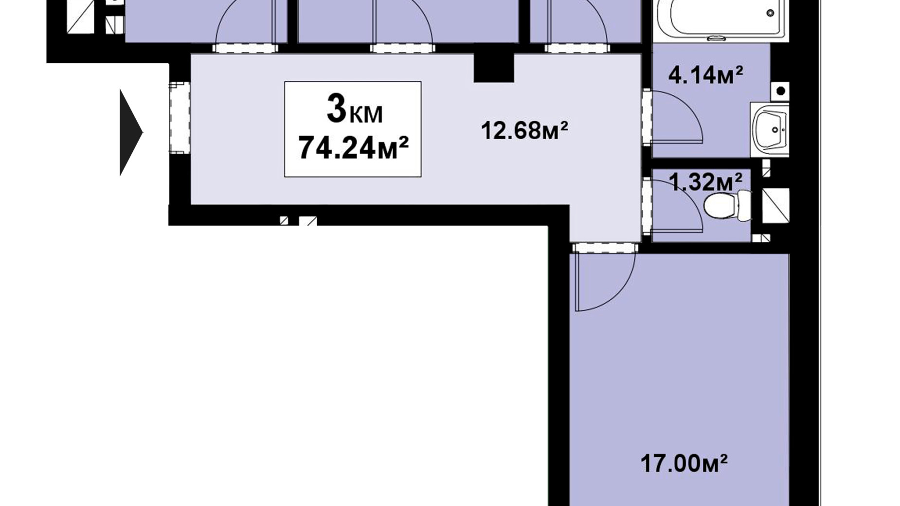 Планування 3-кімнатної квартири в ЖК Прем'єра 74.24 м², фото 202511