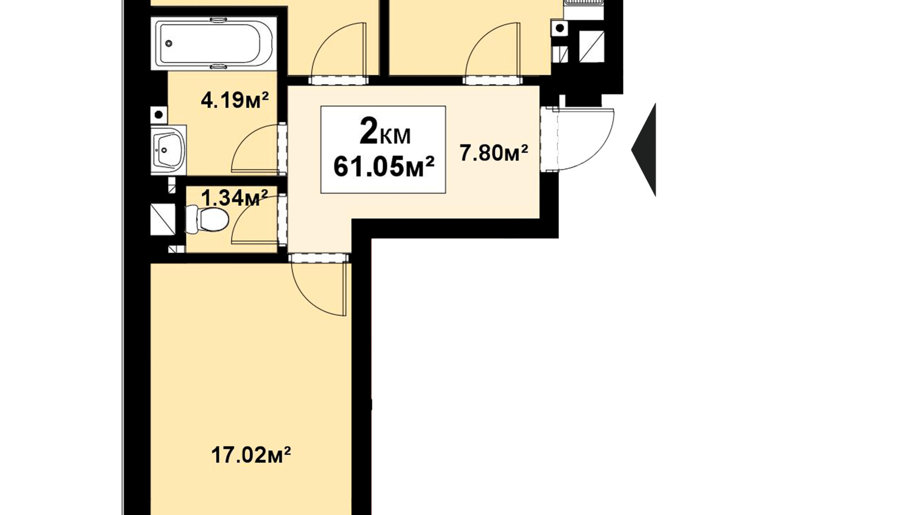 Планировка 2-комнатной квартиры в ЖК Премьера 61.05 м², фото 202514