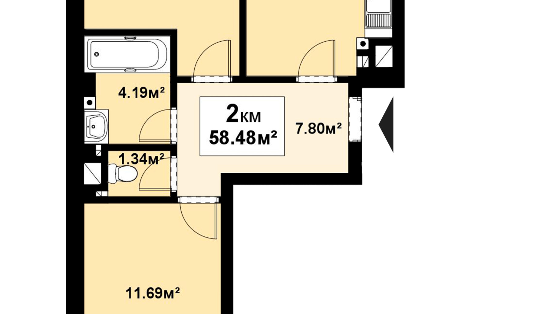 Планування 2-кімнатної квартири в ЖК Прем'єра 58.48 м², фото 202515