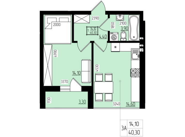 Клубный дом Безопасный дом: планировка 1-комнатной квартиры 40.3 м²