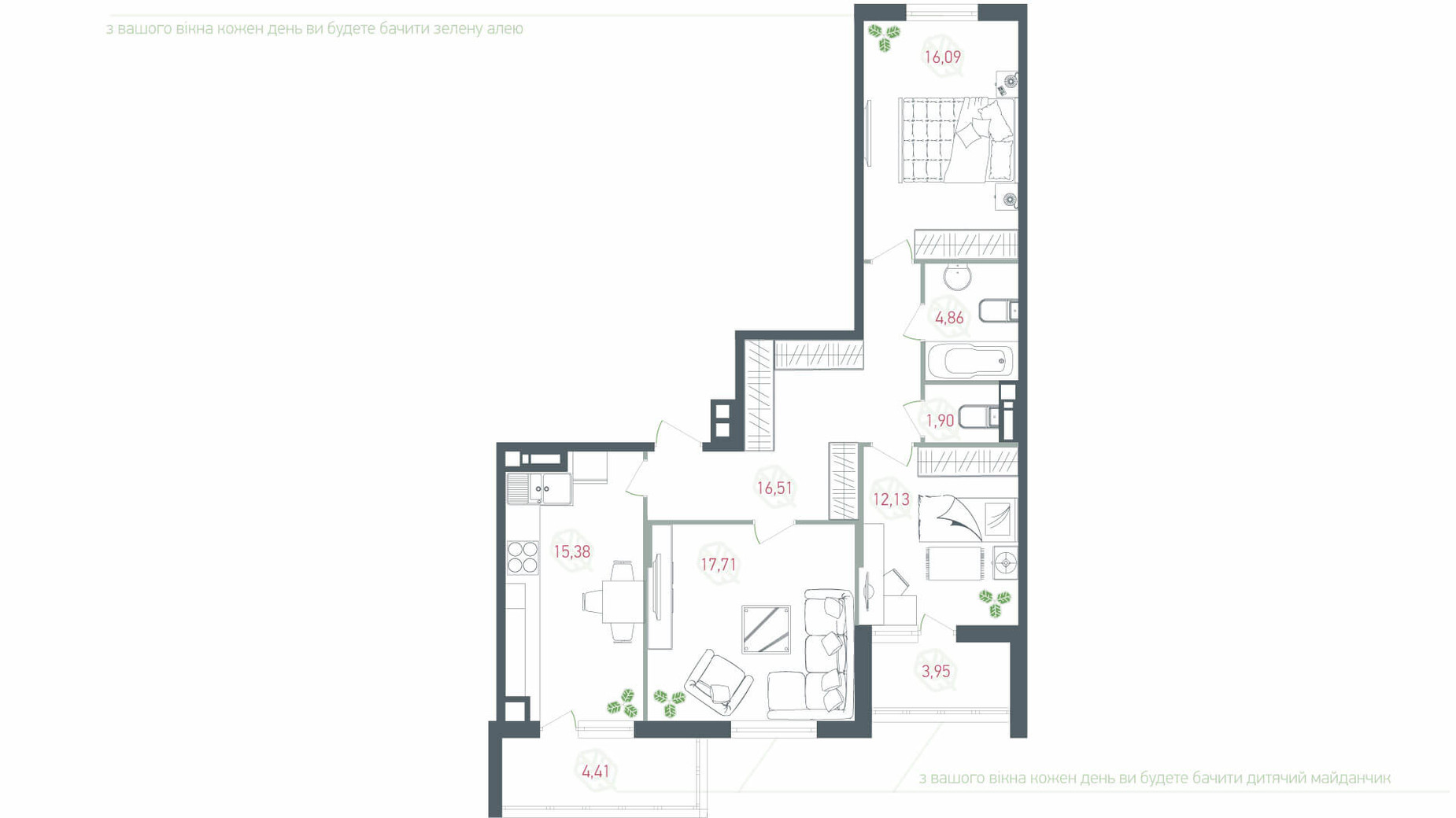 Планировка 3-комнатной квартиры в ЖК Озерный гай Гатное 92.34 м², фото 203408