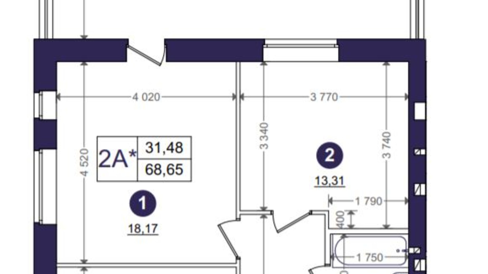 Планировка 2-комнатной квартиры в ЖК Эмоция 68.65 м², фото 203433