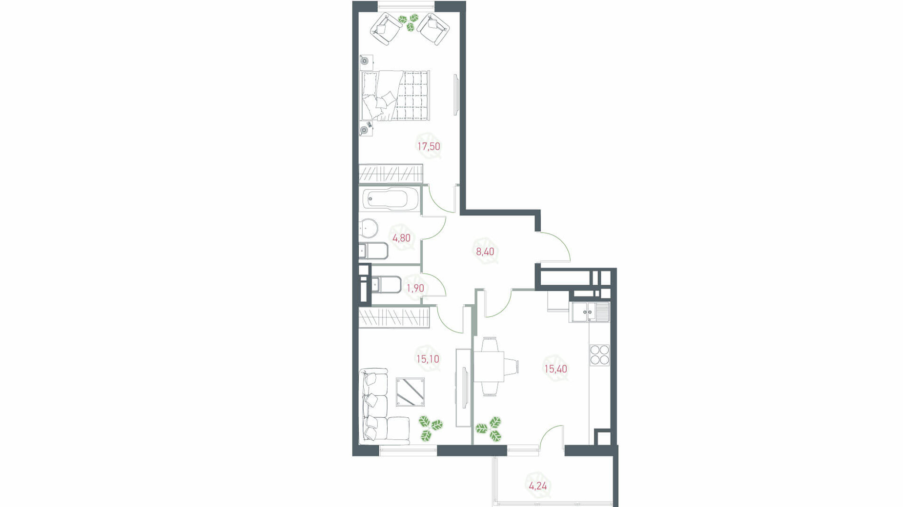 Планування 2-кімнатної квартири в ЖК Озерний гай Гатне 67.34 м², фото 203535