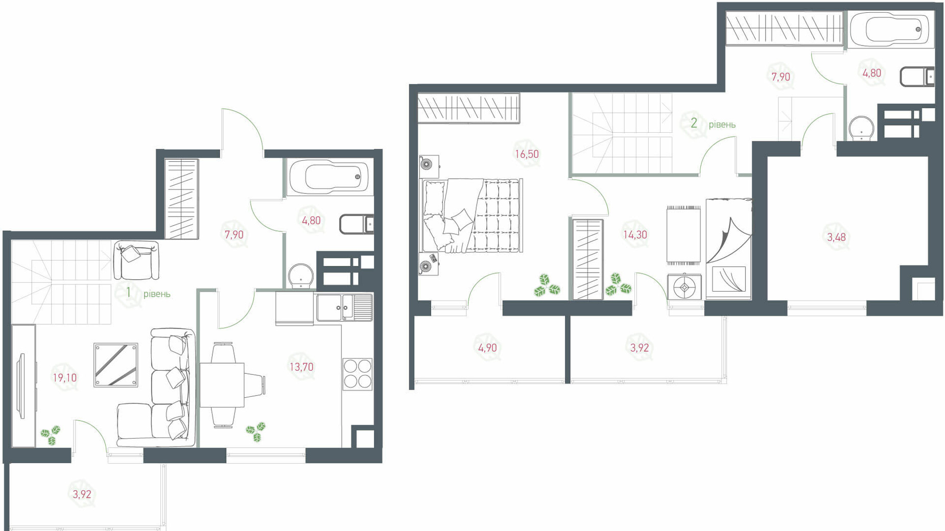 Планування багато­рівневої квартири в ЖК Озерний гай Гатне 105.22 м², фото 203540
