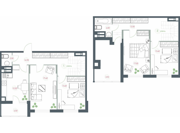 ЖК Озерный гай Гатное: планировка 4-комнатной квартиры 117.23 м²