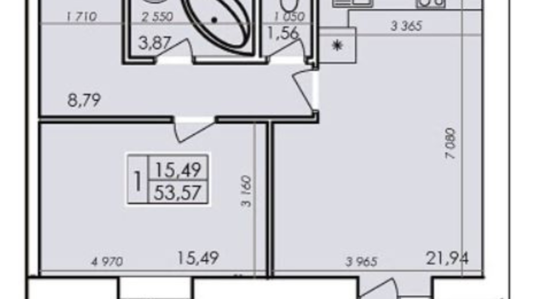 Планировка 1-комнатной квартиры в ЖК Ранкове Family 53.57 м², фото 203821