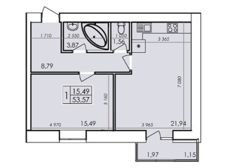 Планування 1-кімнатної квартири в ЖК Ранкове Family 53.57 м², фото 203821 Планування 1-кімнатної квартири в ЖК Ранкове Family 53.57 м², фото 203821