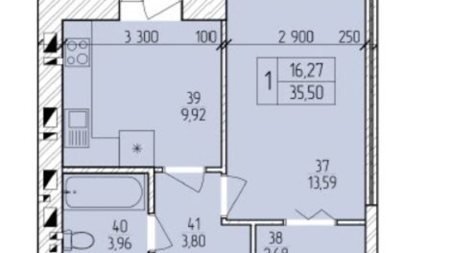 Планування 1-кімнатної квартири в ЖК Ранкове Family 35.5 м², фото 203823