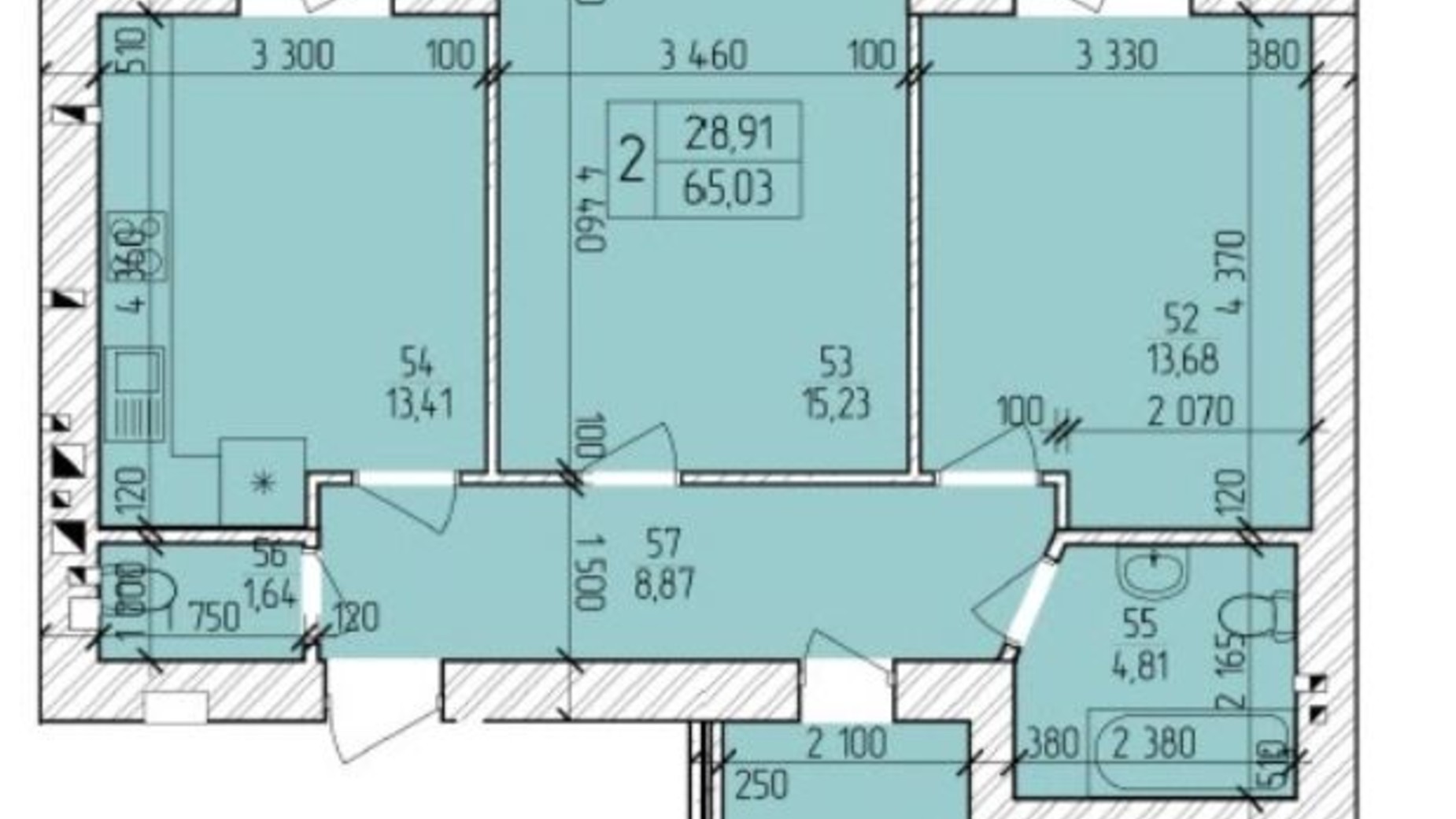 Планування 2-кімнатної квартири в ЖК Ранкове Family 67.39 м², фото 203827