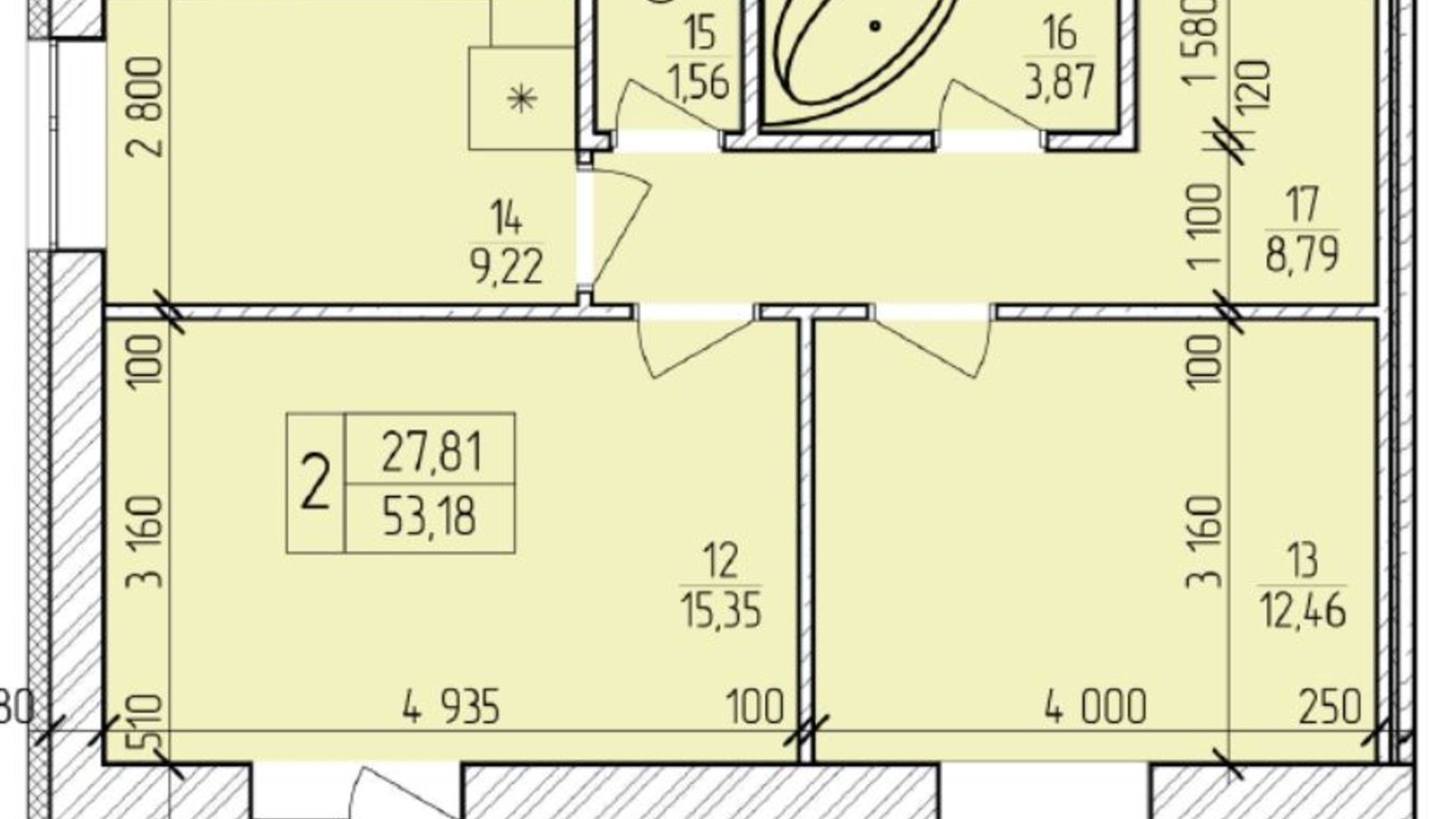 Планування 2-кімнатної квартири в ЖК Ранкове Family 54.55 м², фото 203829