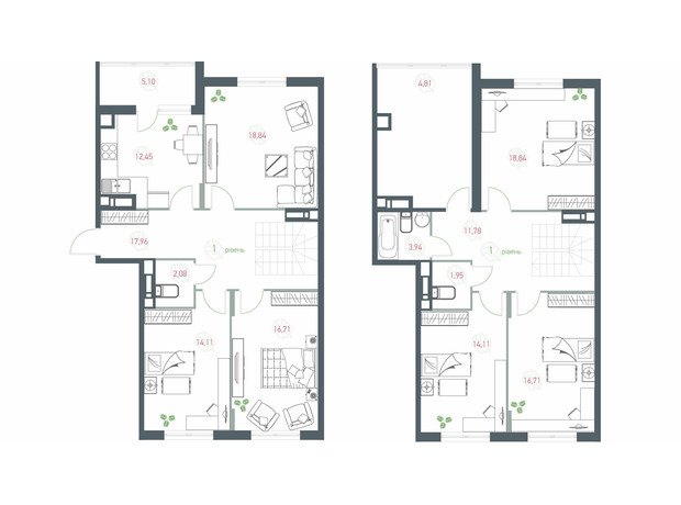 ЖК Озерный гай Гатное: планировка 6-комнатной квартиры 159.19 м²