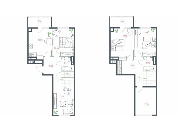 ЖК Озерный гай Гатное: планировка 4-комнатной квартиры 117.64 м²