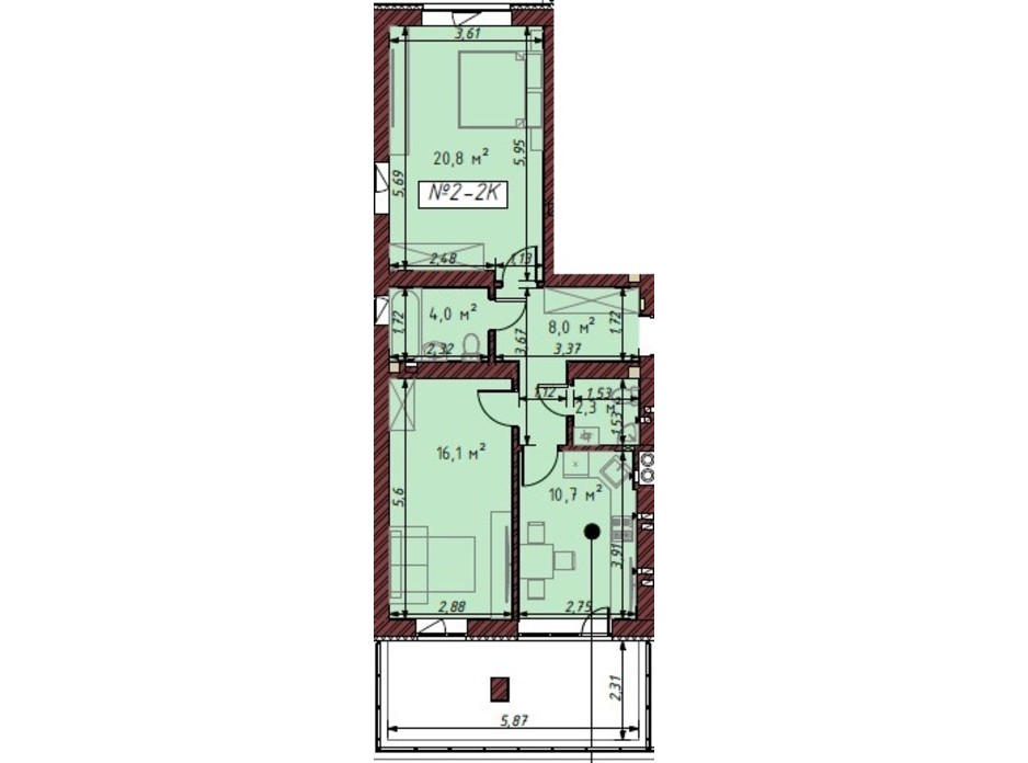 Планування 2-кімнатної квартири в ЖК Гостомельські Липки 5 62.3 м², фото 203862 Планування 2-кімнатної квартири в ЖК Гостомельські Липки 5 62.3 м², фото 203862