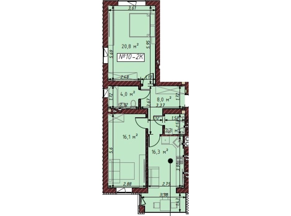 Планування 2-кімнатної квартири в ЖК Гостомельські Липки 5 67.7 м², фото 203870 Планування 2-кімнатної квартири в ЖК Гостомельські Липки 5 67.7 м², фото 203870