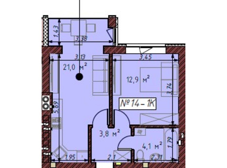 Планування 1-кімнатної квартири в ЖК Гостомельські Липки 5 41.9 м², фото 203873 Планування 1-кімнатної квартири в ЖК Гостомельські Липки 5 41.9 м², фото 203873