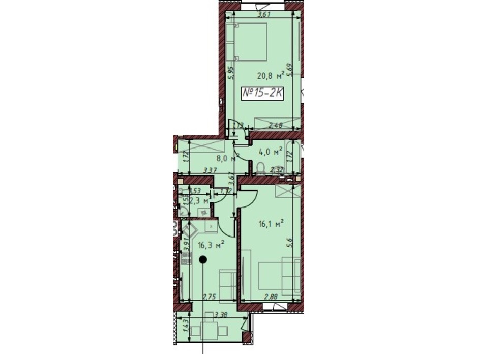 Планування 2-кімнатної квартири в ЖК Гостомельські Липки 5 67.7 м², фото 203874 Планування 2-кімнатної квартири в ЖК Гостомельські Липки 5 67.7 м², фото 203874