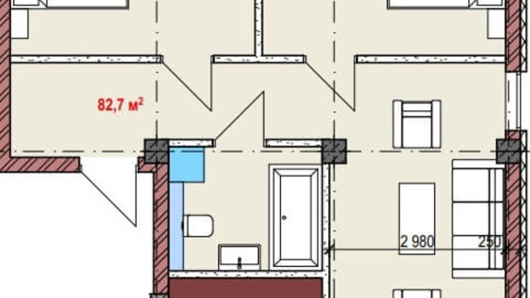 Планировка 3-комнатной квартиры в ЖК Club City 92.8 м², фото 203936